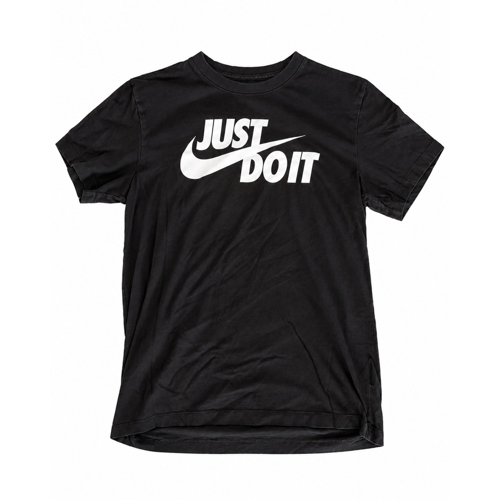 Nike Just Do It T-Shirt Black White Swoosh Graphic Size M